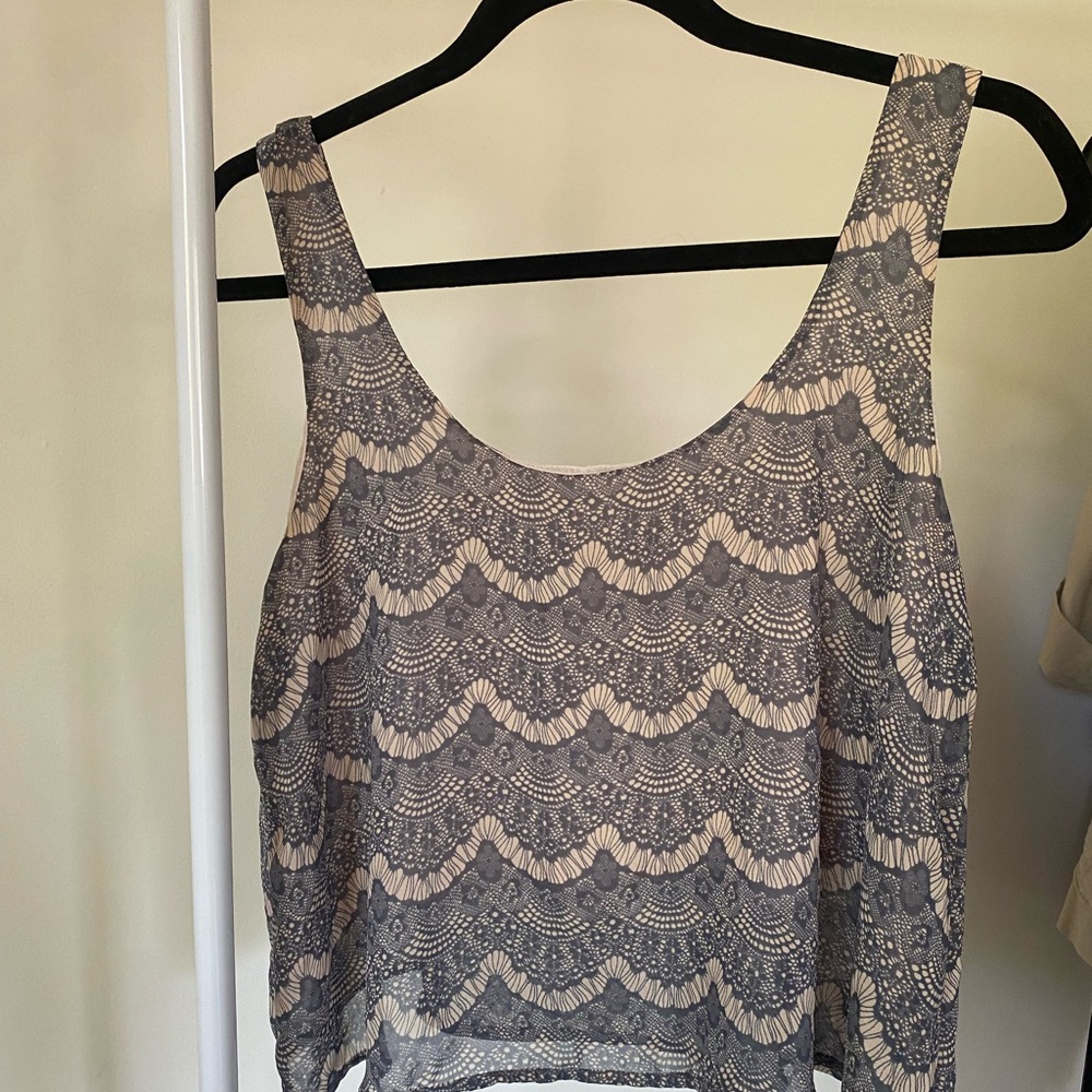 Blue Lace Patterned Tank Top